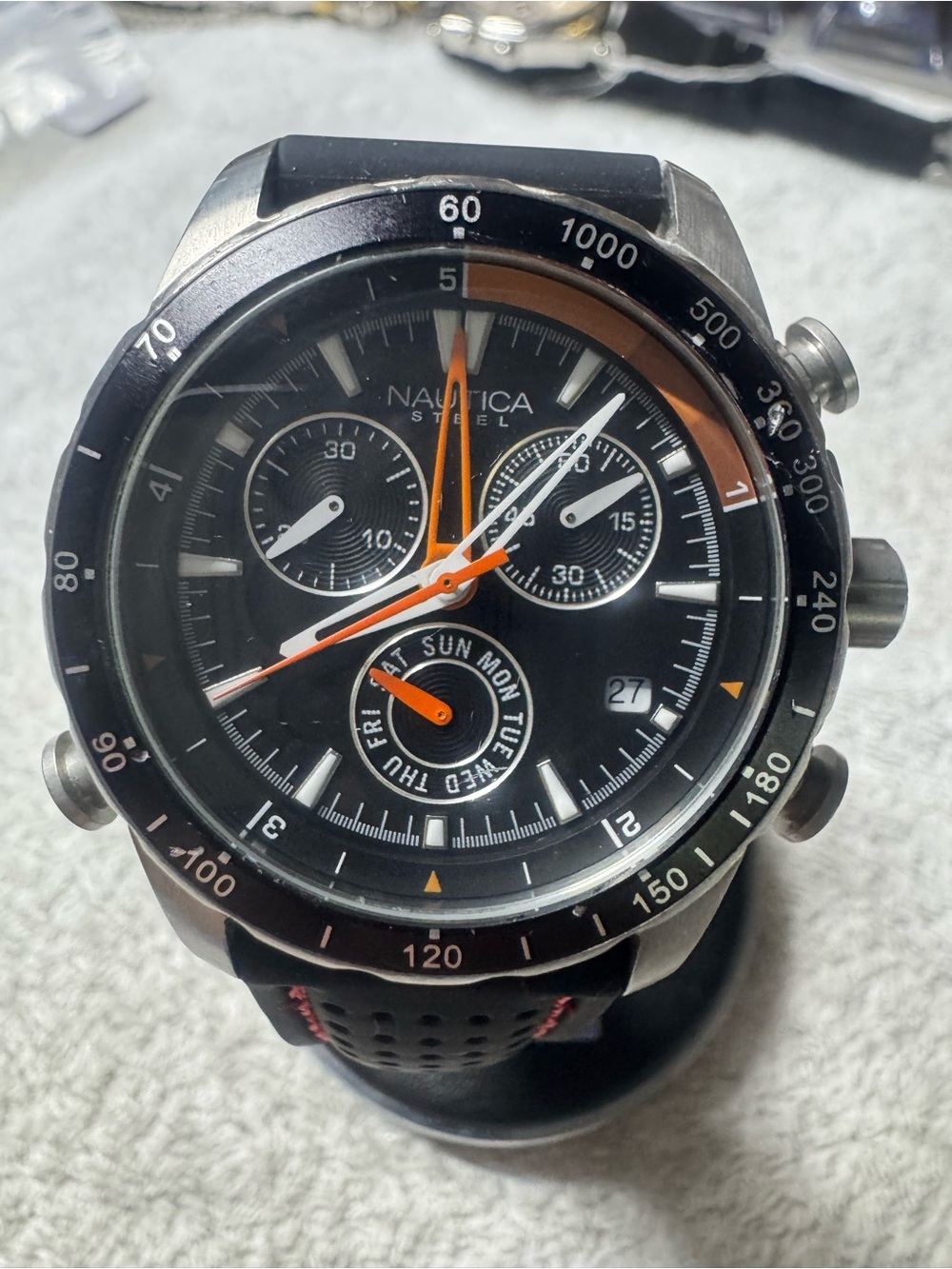 Nautica Black and Orange Sport Chronograph Watch